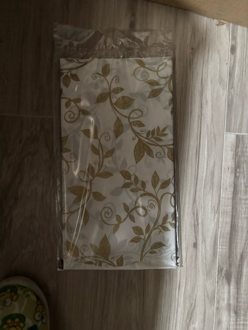 Gold Vine Pattern Plastic Tablecloth - White Background